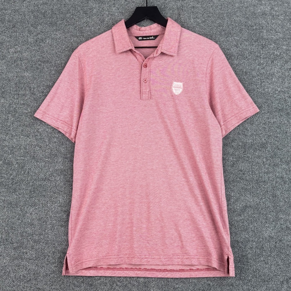 Travis Mathew Performance Polo Shirt Mens M Red Pinstripe Calabasas Country Club